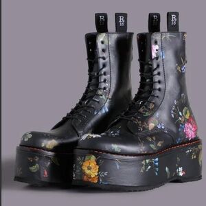 R13 Black Floral Platform Lace-Up Boots US 9/EU 39